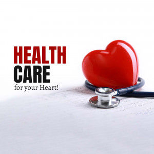 Red heart with stethoscope and healthcare text