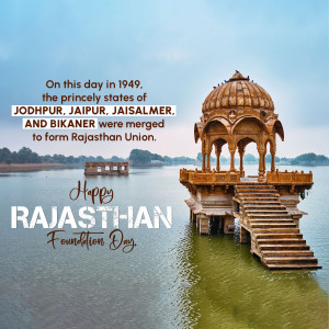 Rajasthan Foundation Day celebration with a historical palace in the background