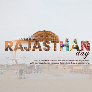 Rajasthan Day graphic with Hawa Mahal and cultural elements