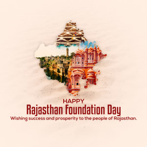 Rajasthan Foundation Day greeting with iconic landmarks