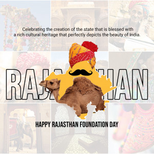 Rajasthan Foundation Day collage with traditional elements
