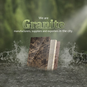Image of granite slabs with water splash, promoting granite manufacturing and supply.