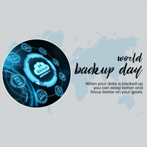 World Backup Day graphic with a digital sphere and world map background.
