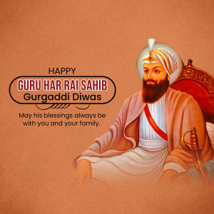 Portrait of Guru Har Rai Sahib with Gurpurb greetings