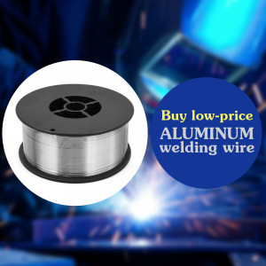 Spool of aluminum welding wire with promotional text