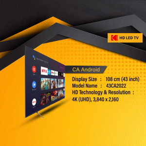 CA Android 4K UHD LED TV with Netflix, YouTube, and Prime Video displayed