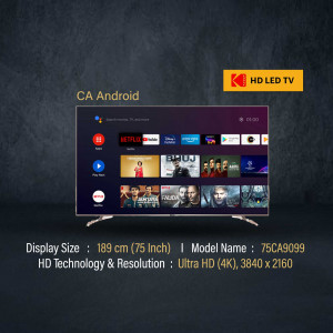 CA Android Smart TV displaying Netflix, YouTube, and other streaming apps
