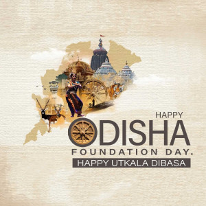 Odisha Foundation Day celebration with state map and cultural elements