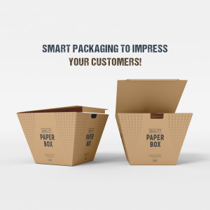 Two cardboard paper boxes, one closed and one open, showcasing packaging design.