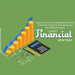 Financial New Year graphic with growth chart and office supplies