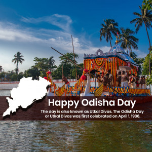 Odisha Day celebration with a decorated chariot and map of Odisha