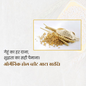 Close-up of wheat grains and flour with Aashirvaad branding