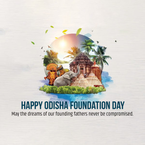 Odisha Foundation Day celebration with temple, elephants, and landscape