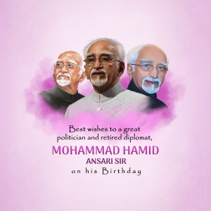 Image featuring Mohammad Hamid Ansari with portraits and birthday greetings.