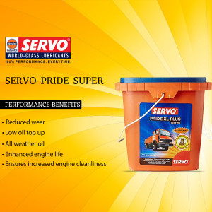 Image of a Servo Pride Super 11W-40 lubricant container with performance benefits listed.