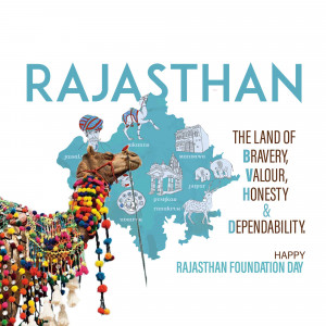 Rajasthan map with camel and cultural illustrations