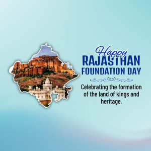 Rajasthan Foundation Day celebration with map and historical monuments