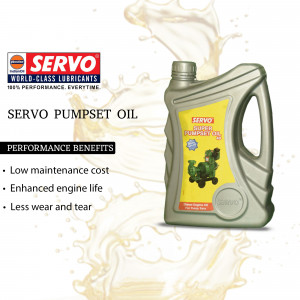 Image of a Servo Pumpset Oil bottle with product details and benefits.