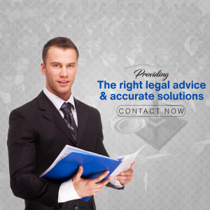 A professional lawyer in a suit holding a blue folder.