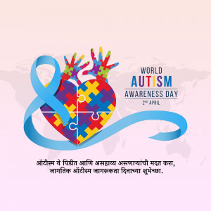 World Autism Awareness Day illustration with puzzle pieces and a ribbon.