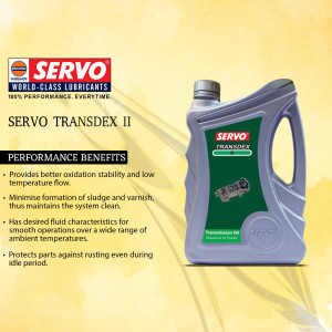 Image of Servo Transdex II high-performance transmission oil in a plastic container.