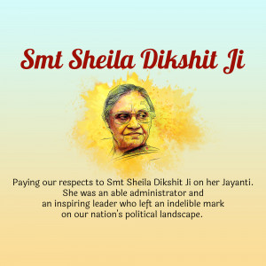 Portrait of Smt. Sheila Dikshit Ji with a tribute message