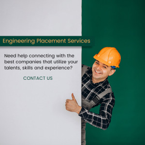 Engineer giving a thumbs up next to a sign promoting engineering placement services.