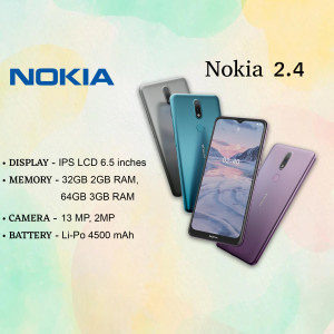Nokia 2.4 smartphone in multiple colors