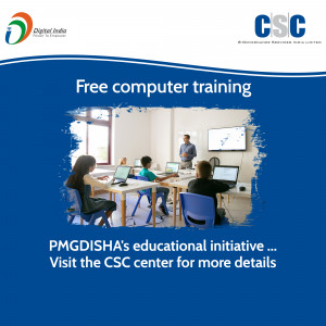 Image of students attending a free computer training session under the PMGDISHA scheme.