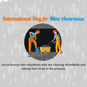 Illustration of miners clearing a minefield with text honoring volunteers.