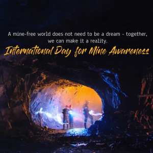 Image depicting a mine shaft with deminers working, promoting a mine-free world.