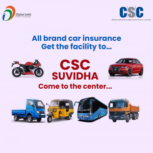 Image promoting car and vehicle insurance services offered by CSC Suvidha.