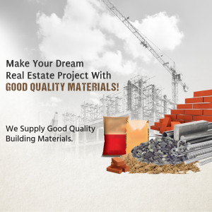 Image showcasing building materials for real estate projects with a construction site backdrop.