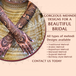 Close-up of intricate henna designs on a bride's hands and arms