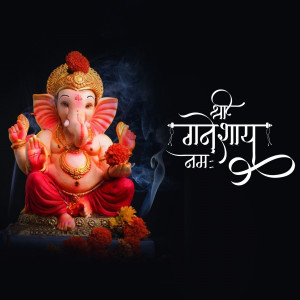 Image of Lord Ganesha with incense and flowers