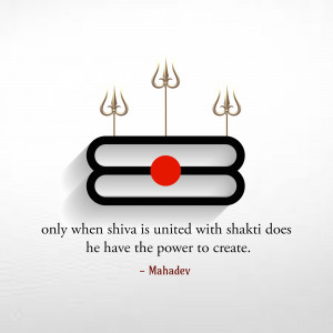 Image of a Trishul and Shivling with a quote about Shiva and Shakti