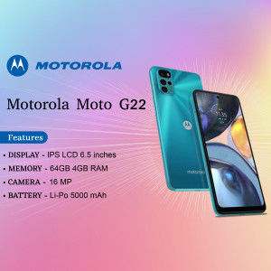 Motorola Moto G22 smartphone with key features highlighted