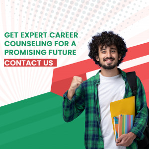 Young man with books and career counseling text