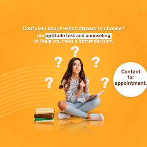 A young woman looking confused with question marks surrounding her, representing career choice uncertainty.