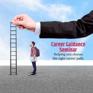 A hand holding a ladder over a man looking up, representing career guidance.