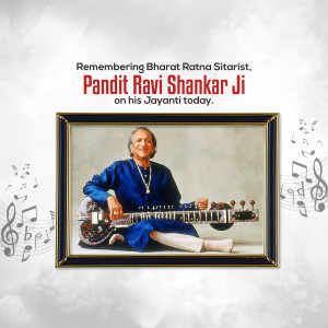 Portrait of Pandit Ravi Shankar with his sitar