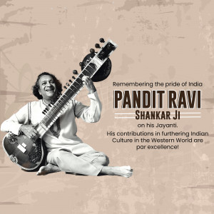 Portrait of Pandit Ravi Shankar playing the sitar
