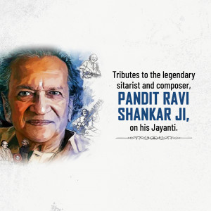 Portrait of Pandit Ravi Shankar with artistic elements