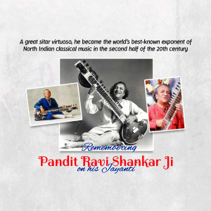 Collage of Pandit Ravi Shankar playing the sitar