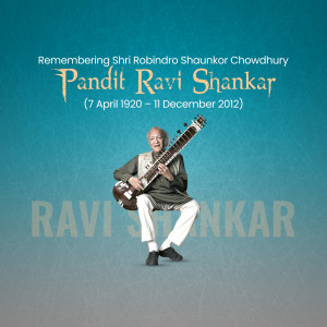 Portrait of Pandit Ravi Shankar playing the sitar