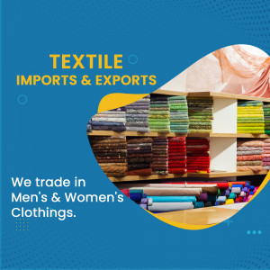 Image showcasing textile imports and exports with a variety of fabrics and clothing.