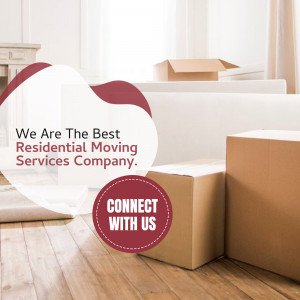 Image depicting moving boxes and a promotional graphic for a residential moving company.