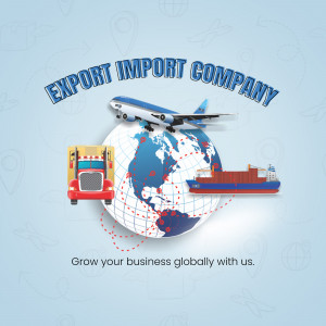 Illustration of a globe with a plane, truck, and ship representing export and import services.