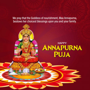 Image depicting Goddess Annapurna with text 'Happy Annapurna Puja'