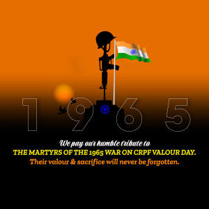 Image depicting a soldier's helmet, Indian flag, and the year 1965 with a tribute to martyrs of the 1965 war.
